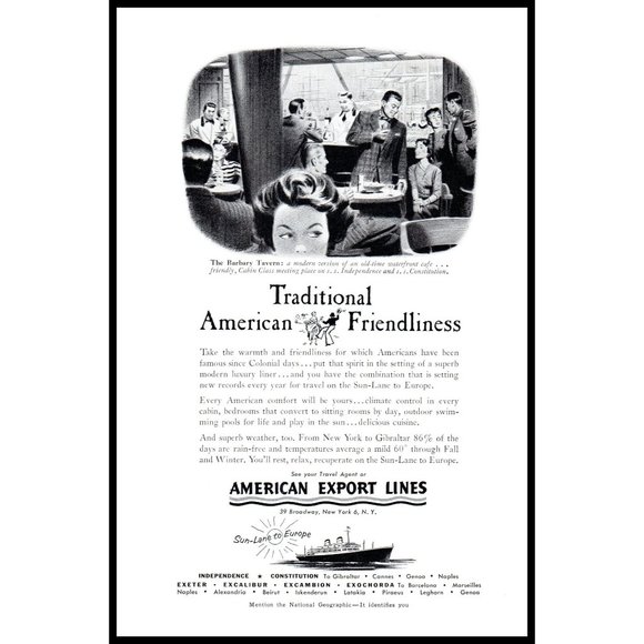 1953 American Export Lines Cruise Ship Vintage Print Ad Barbary Tavern Wall Art - Picture 1 of 1